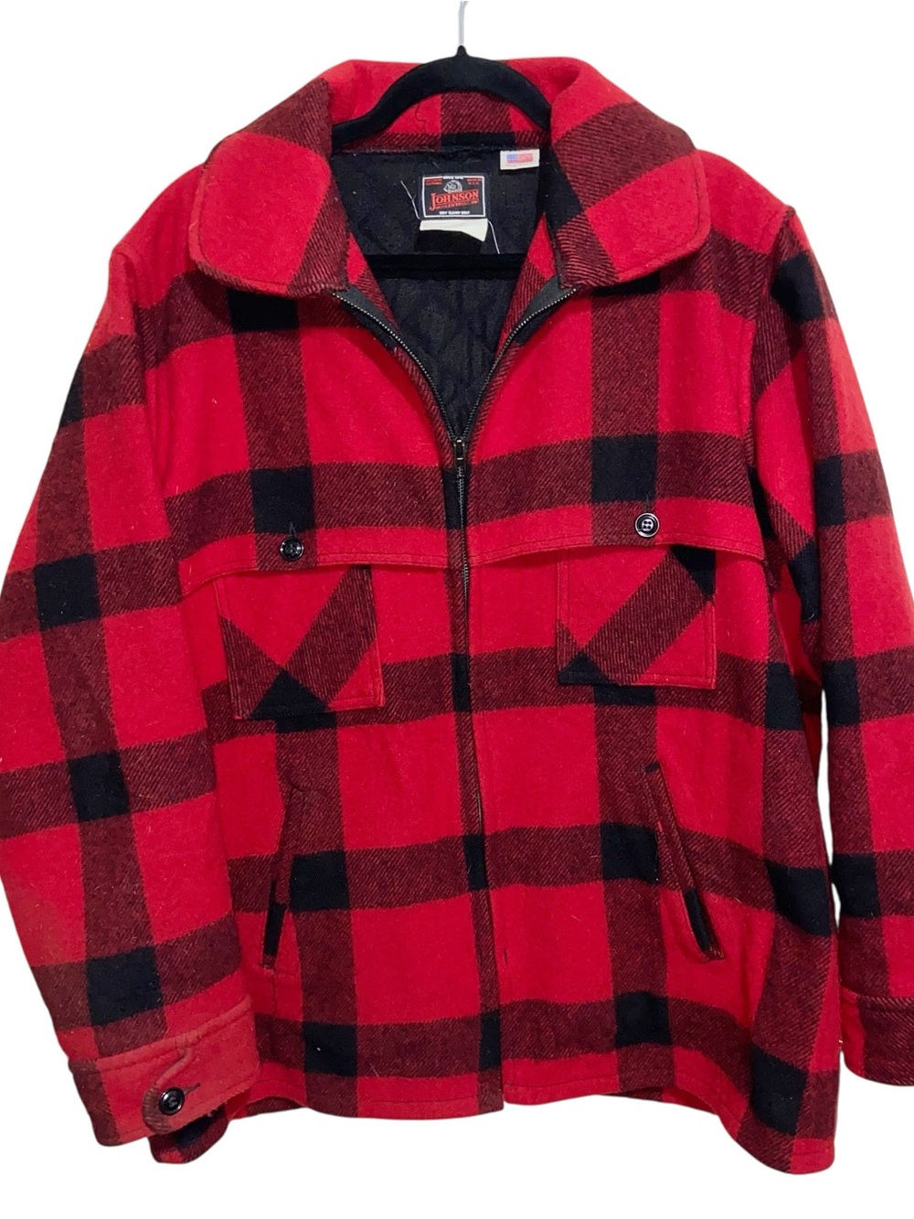 Vintage Johnson Woolen Mills Jacket Mens Large Cruiser Red Black Hunting USA